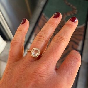 14K Yellow Gold  1.92 Carat Faceted Oval Topaz Diamond Halo Engagement Cocktail7